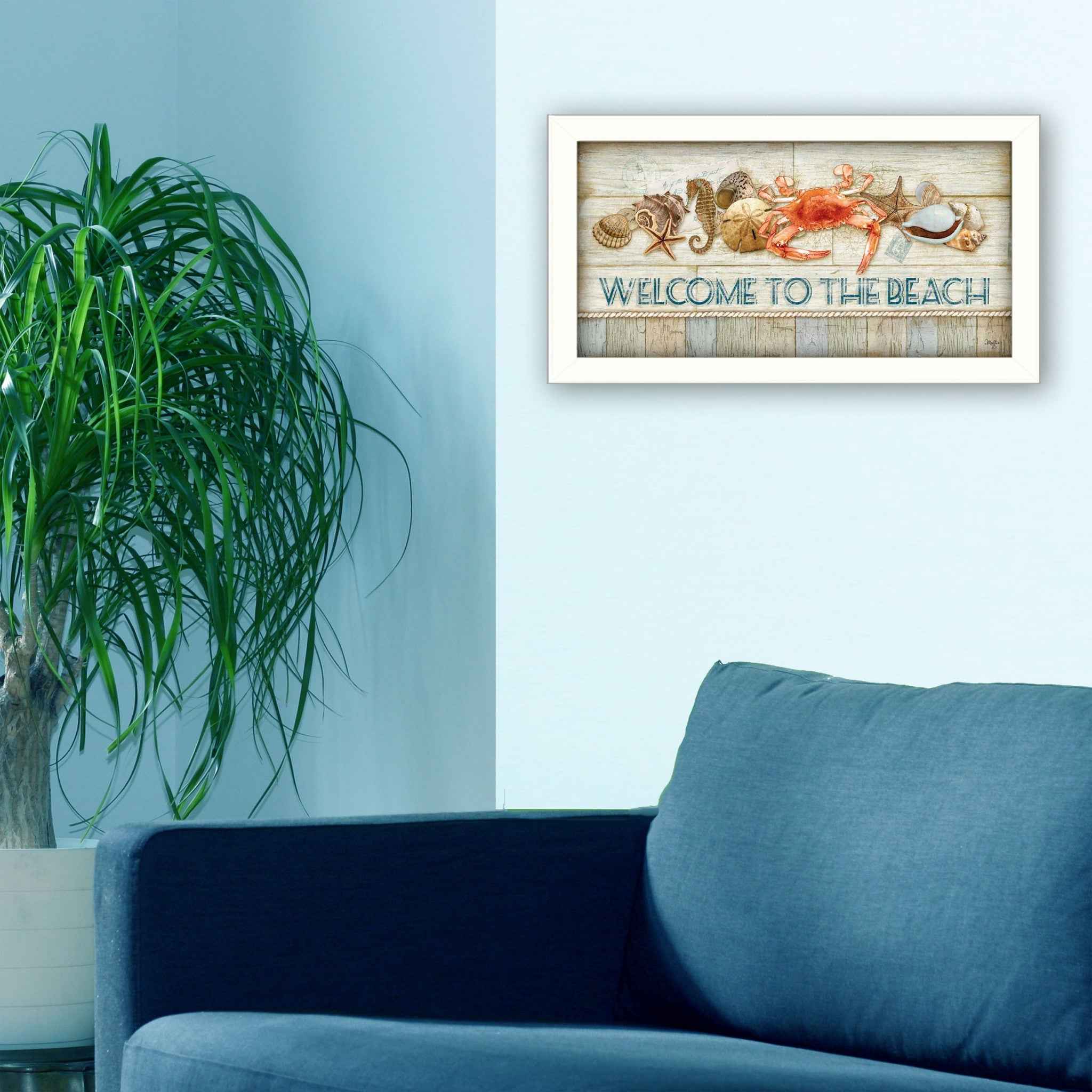 Welcome To The Beach White Framed Print Wall Art
