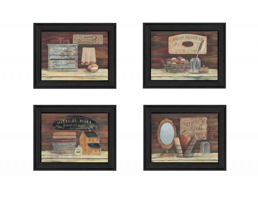 Set Of Four Bathroom I Black Framed Print Bathroom Wall Art