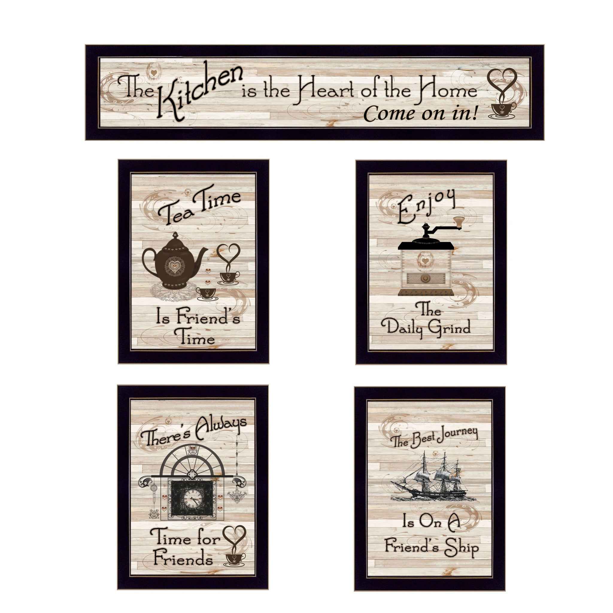 Set Of Five Kitchen Friendship Collection Ii 3 Black Framed Print Kitchen Wall Art
