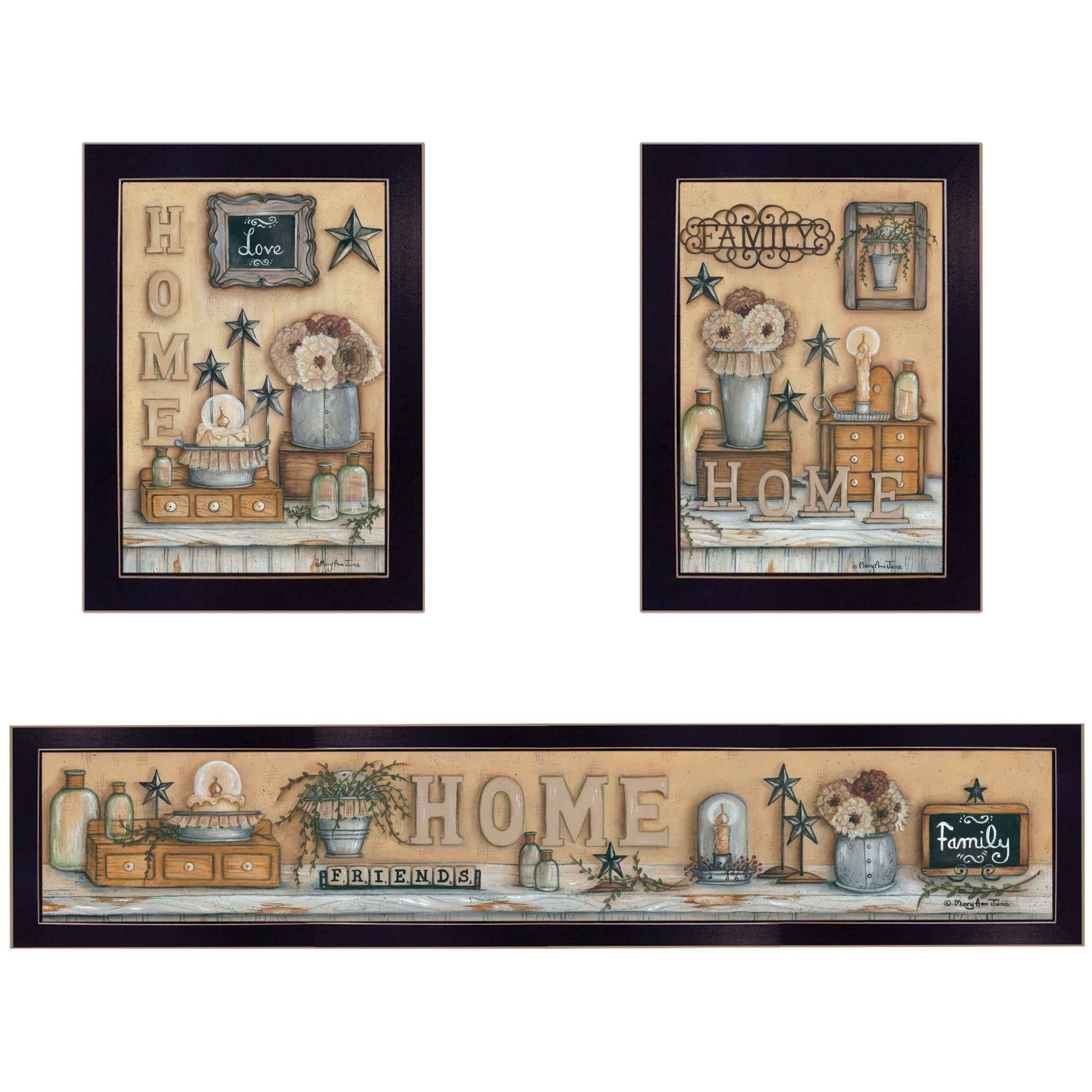 Set Of Three Where Family And Friends Gather 1 Black Framed Print Wall Art