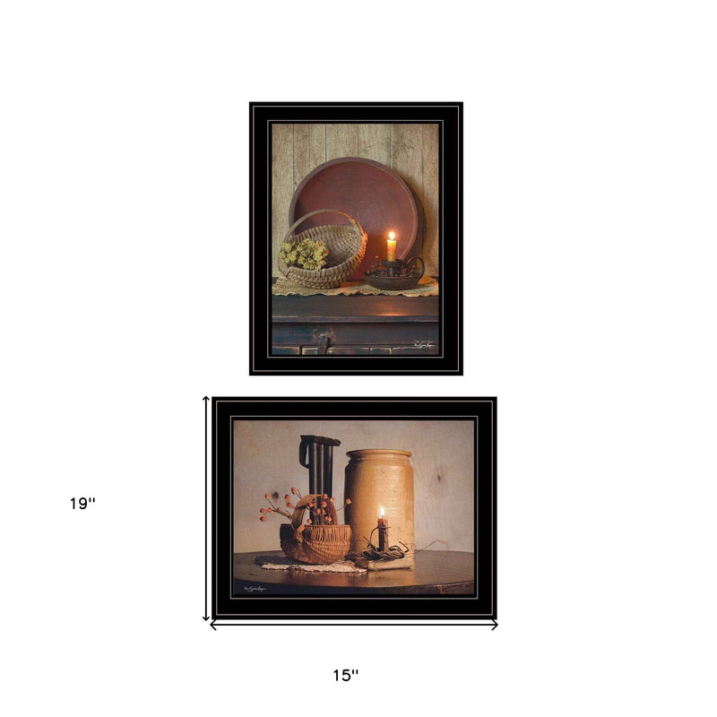 Set Of Two Red Bowl Or Bittersweet Basket 2 Black Framed Print Wall Art