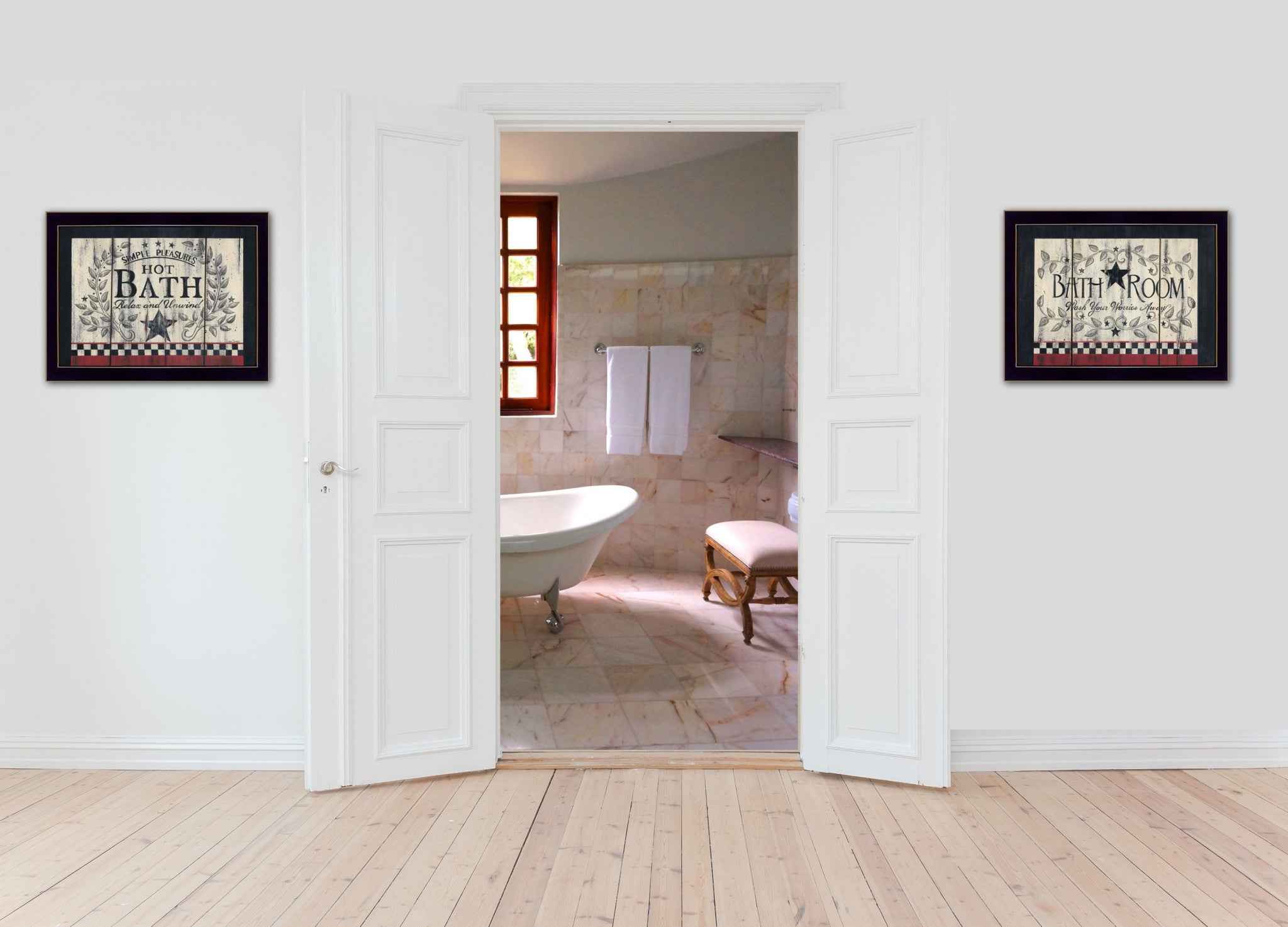 Set Of Two Hot Bath 9 Black Framed Print Wall Art