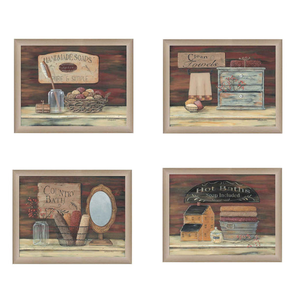 Set Of Four Bathroom Brown Framed Print Bathroom Wall Art