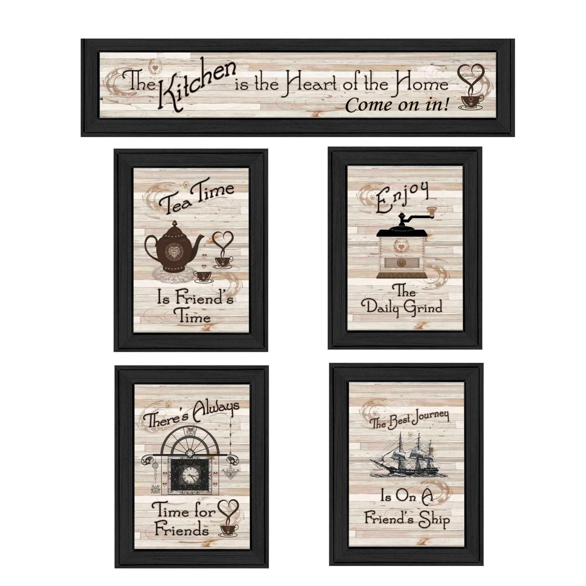 Set Of Five Kitchen Friendship Collection Ii 2 Black Framed Print Kitchen Wall Art