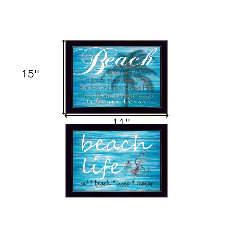 Set Of Two Beach Life 2 Black Framed Print Wall Art