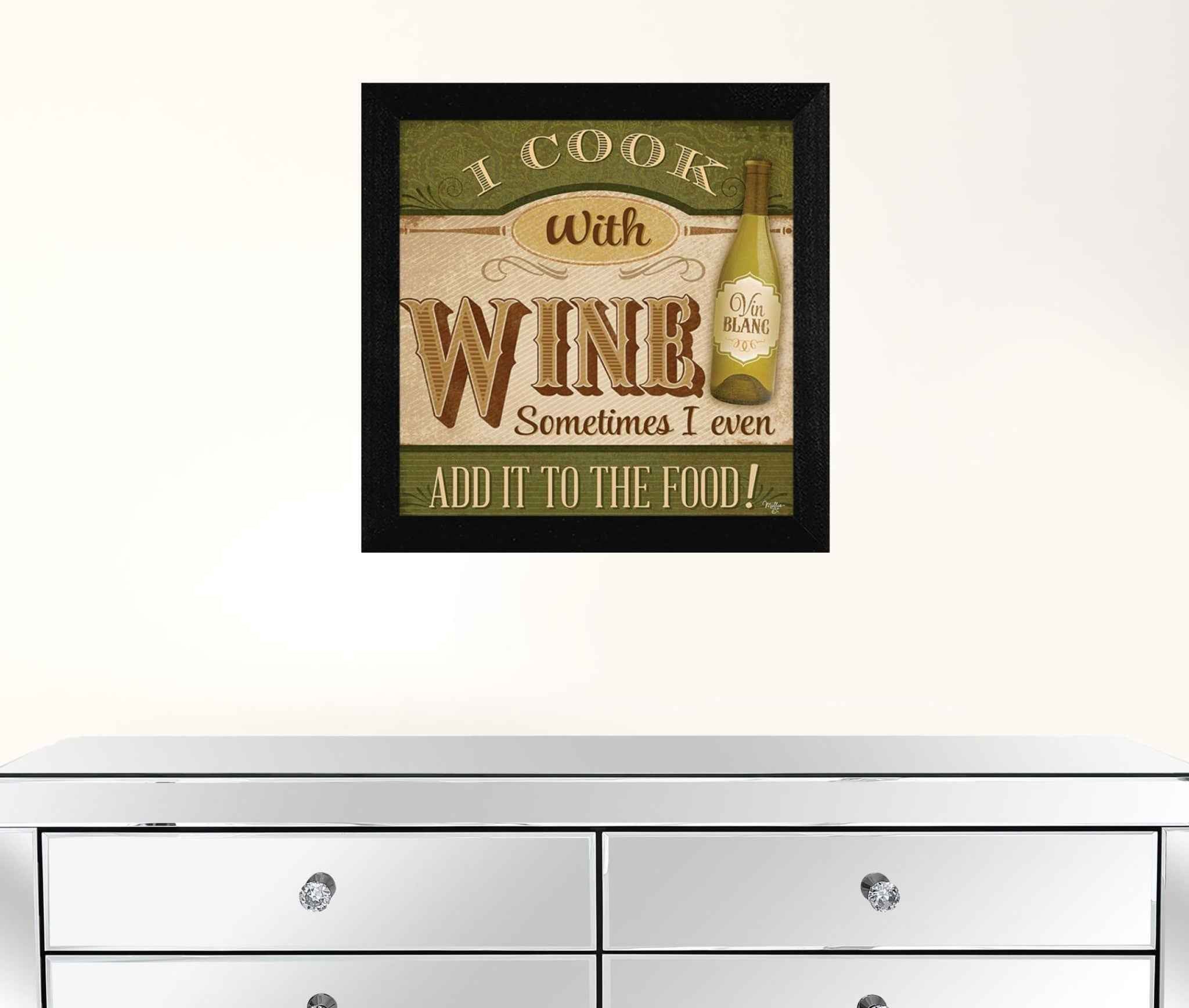 I Cook With Wine Black Framed Print Kitchen Wall Art