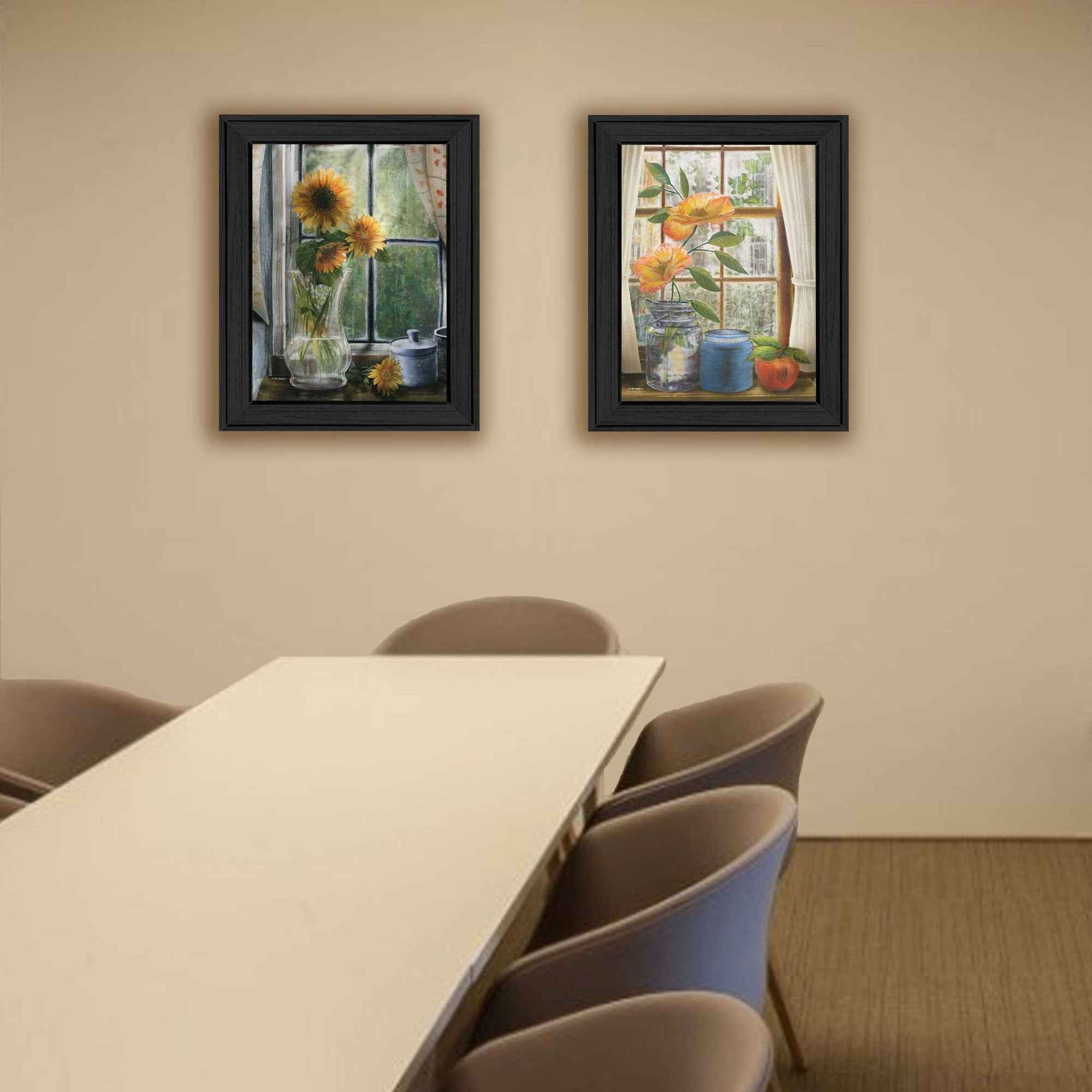 Set Of Two Flowers 1 Black Framed Print Wall Art