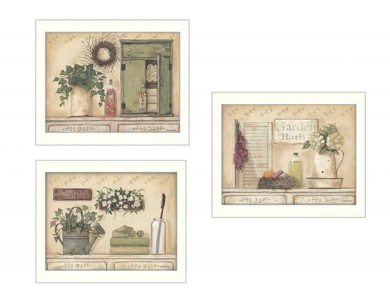 Set Of Three Garden Bath 2 White Framed Print Bathroom Wall Art