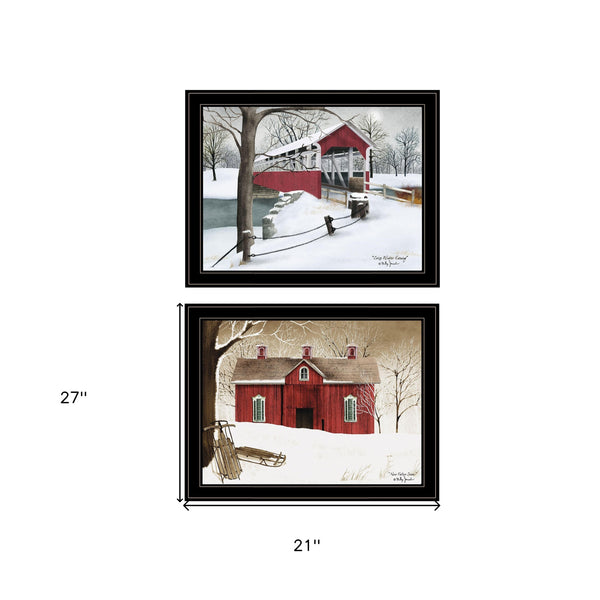 Set Of Two Crisp and New Fallen Snow 2 Black Framed Print Wall Art - Home Decor