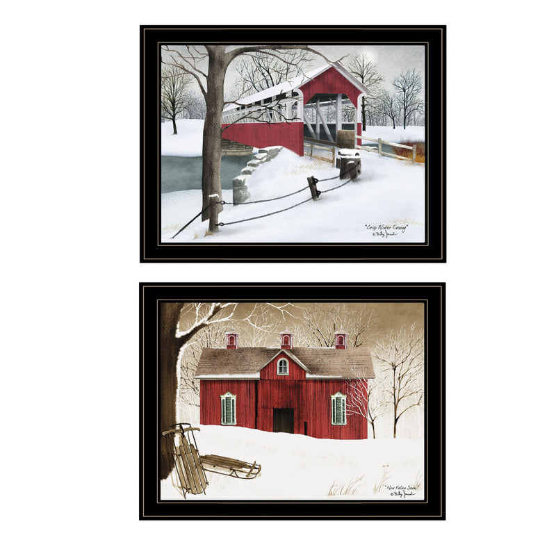 Set Of Two Crisp and New Fallen Snow 2 Black Framed Print Wall Art - Home Decor