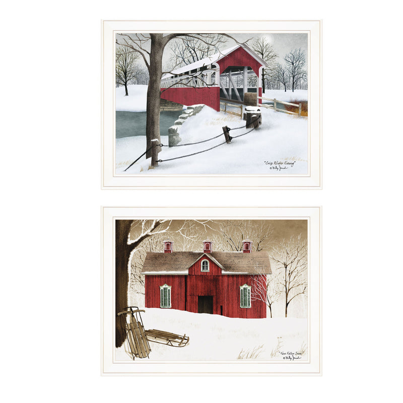 Set Of Two Crisp and New Fallen Snow 1 White Framed Print Wall Art - Home Decor