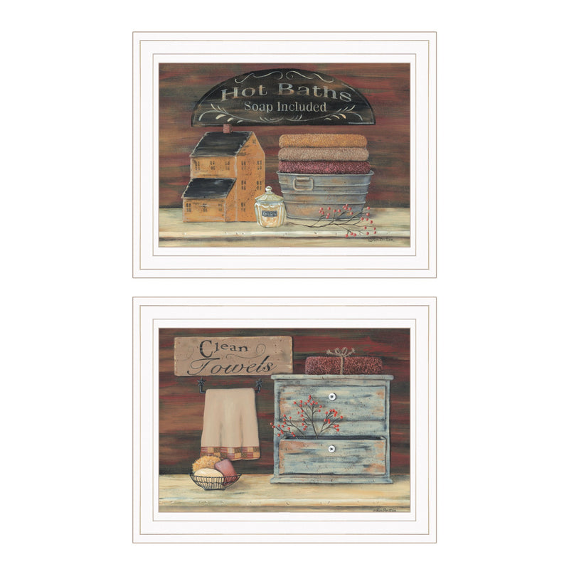 Set Of Two Hot Bath or Clean Towels 1 White Framed Print Bathroom Wall Art - Home Decor