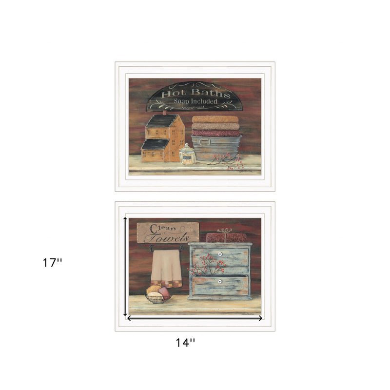 Set Of Two Hot Bath or Clean Towels 1 White Framed Print Bathroom Wall Art - Home Decor