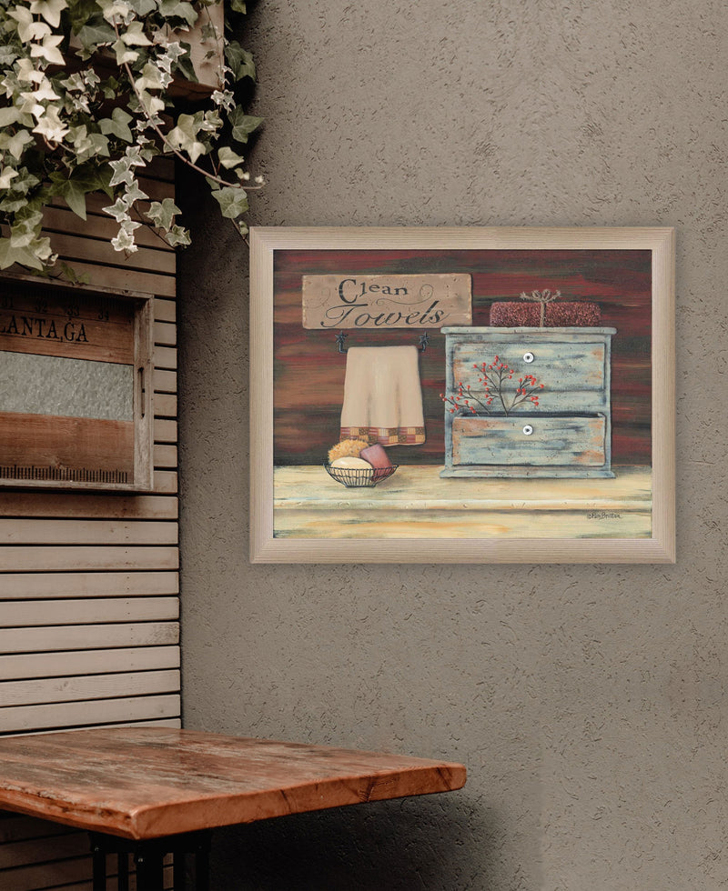 Clean Towels 4 Brown Framed Print Bathroom Wall Art - Home Decor
