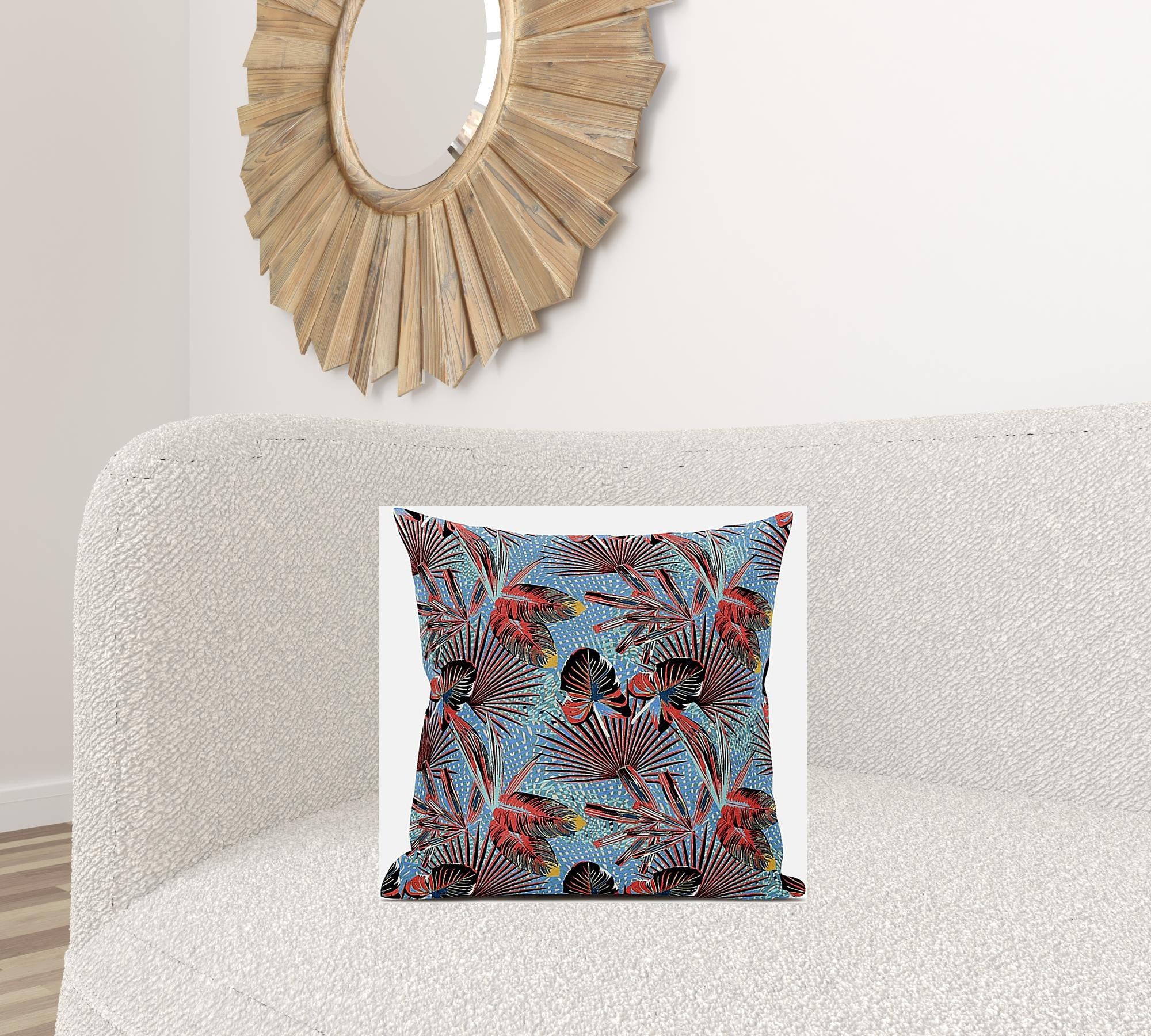 18” Coral Blue Tropical Suede Throw Pillow Default Title