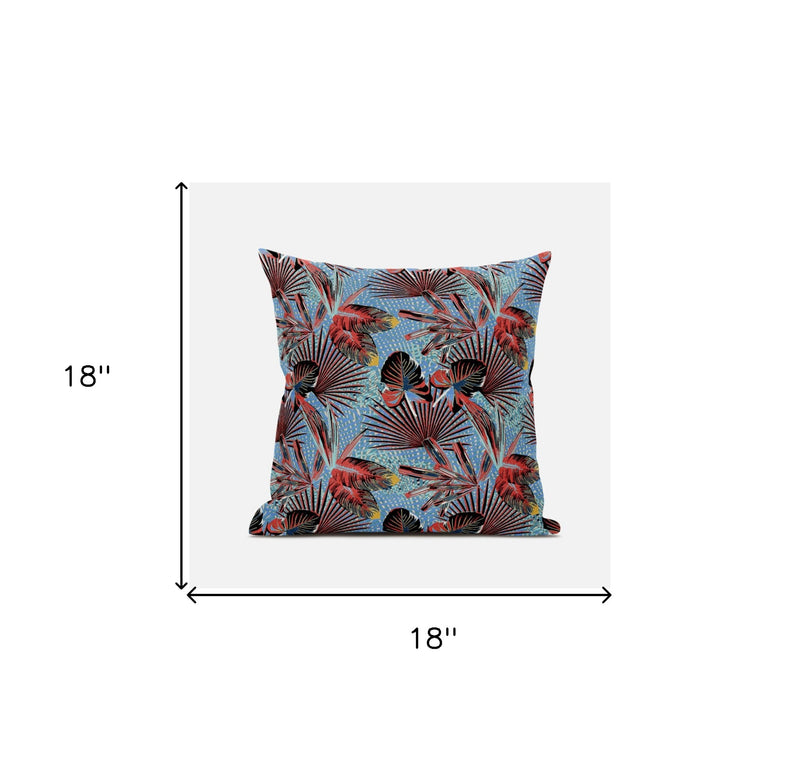 18” Coral Blue Tropical Suede Throw Pillow