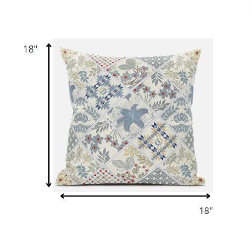 18” White Blue Patch Suede Throw Pillow