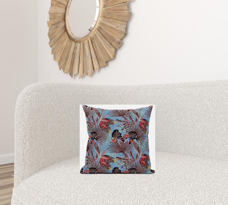 16” Coral Blue Tropical Suede Throw Pillow