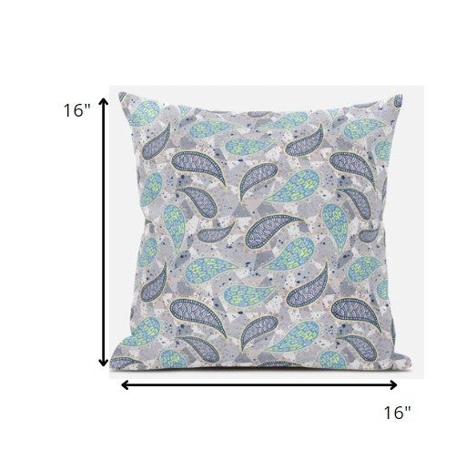 16” Gray Green Boho Paisley Suede Throw Pillow