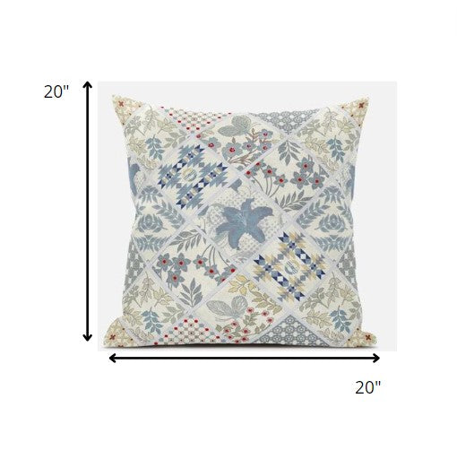 20” White Blue Patch Suede Throw Pillow Default Title