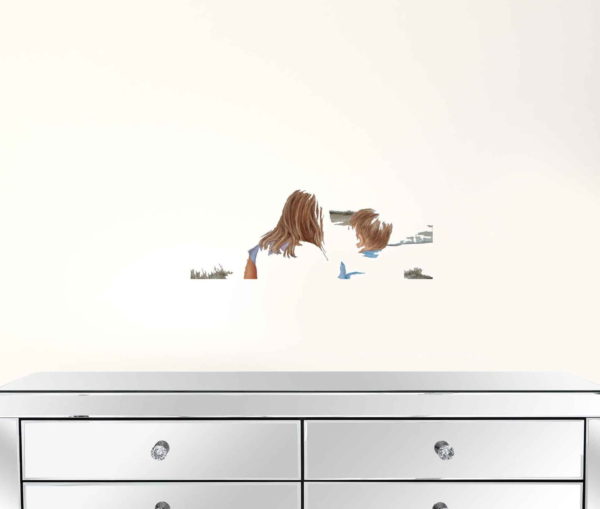 Boy And Girl Sitting White Framed Print Wall Art