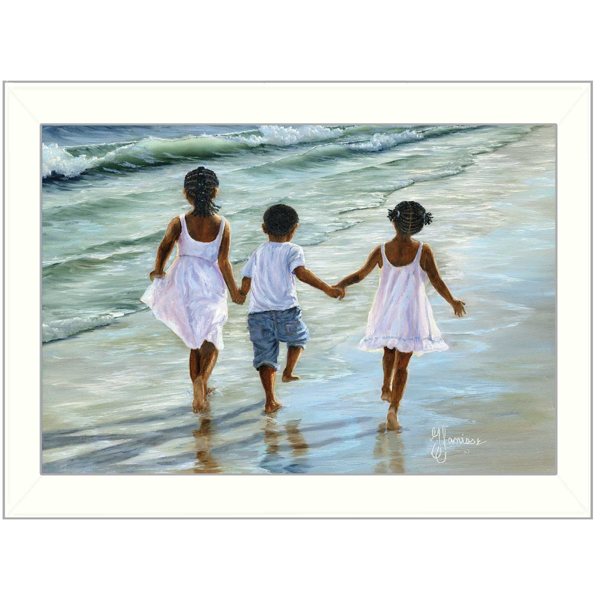 Running on the Beach 1 White Framed Print Wall Art - Home Decor