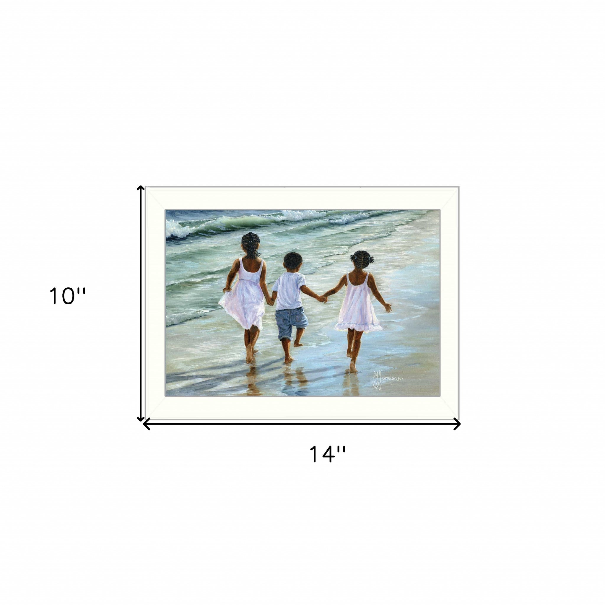 Running on the Beach 1 White Framed Print Wall Art - Home Decor