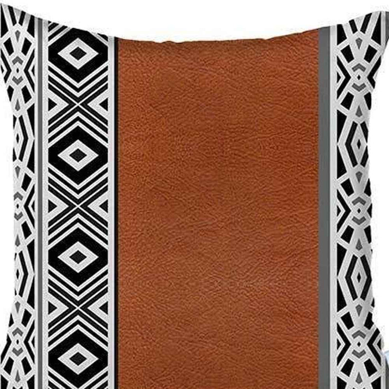 Set Of Two 17" X 17" Brown Geometric Zippered Handmade Faux Leather Throw Pillow Cover