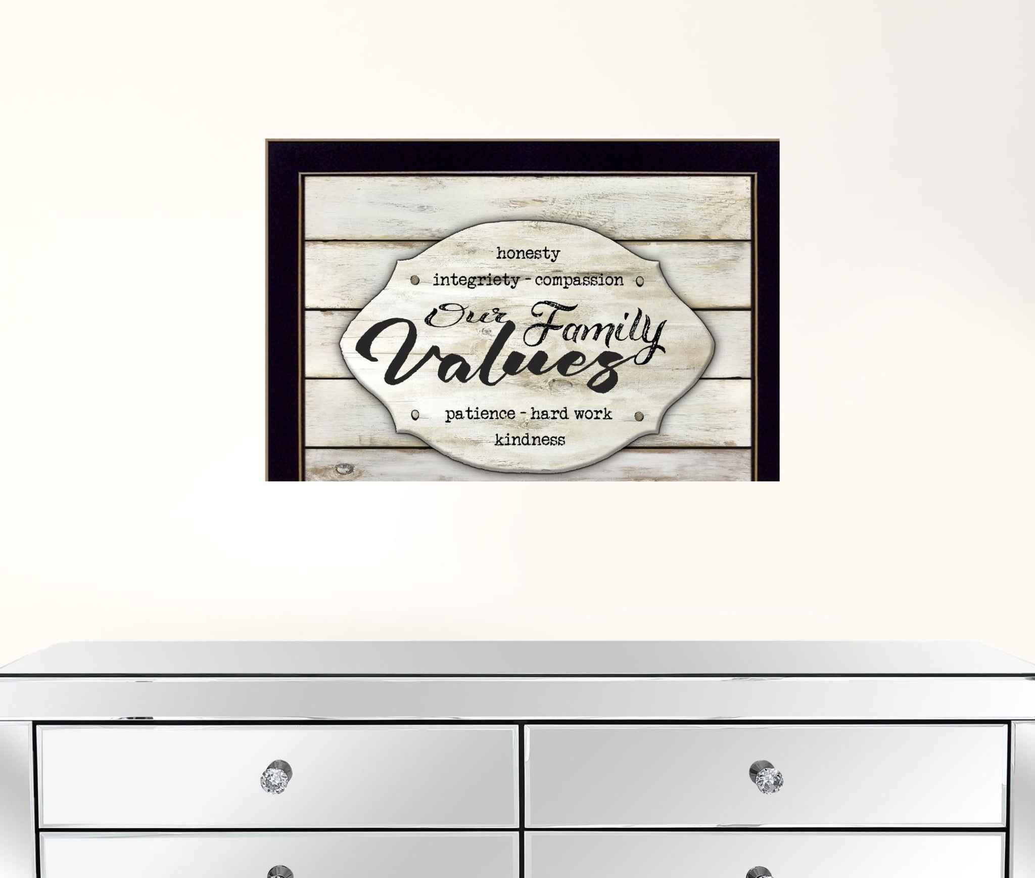 Our Family Values 1 Black Framed Print Wall Art