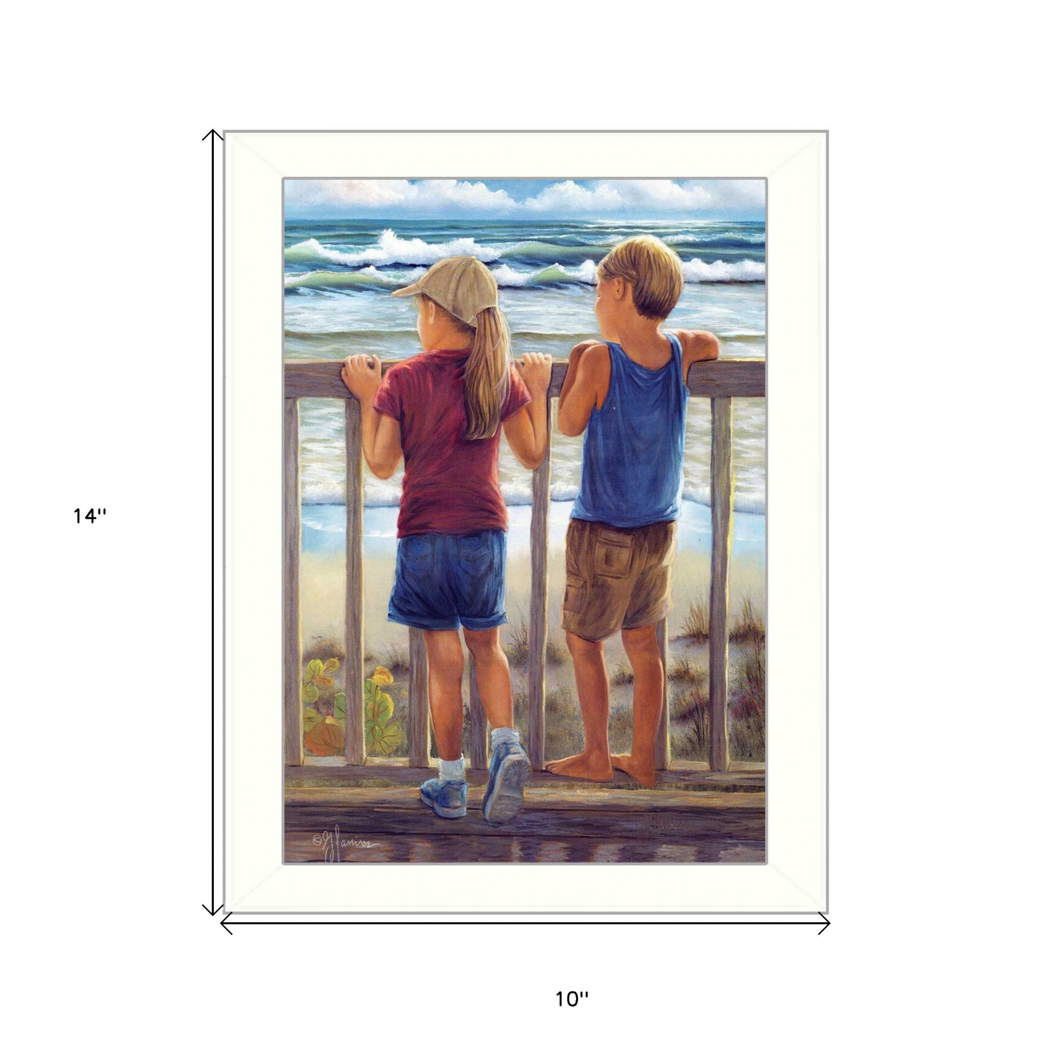 Looking Over the Rail White Framed Print Wall Art - Home Decor