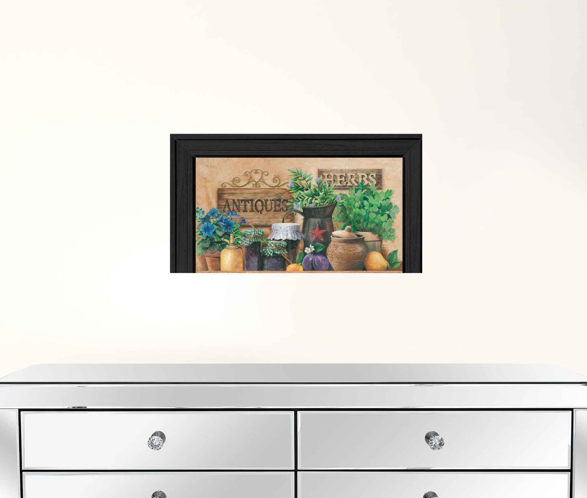 Antiques And Herbs Black Framed Print Wall Art