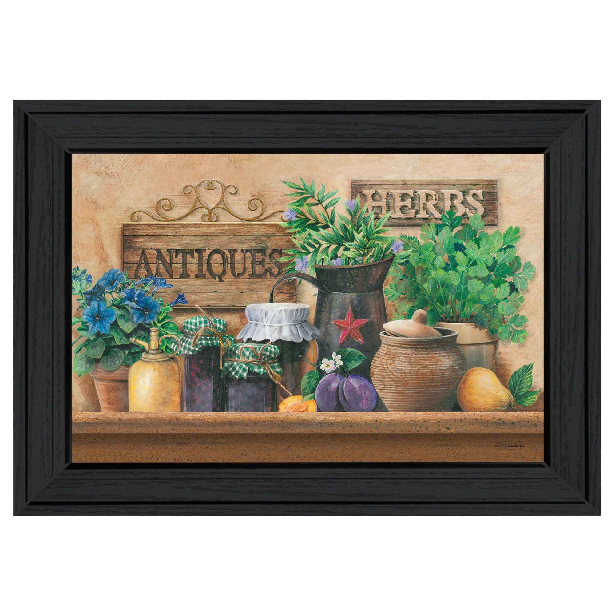 Antiques And Herbs Black Framed Print Wall Art
