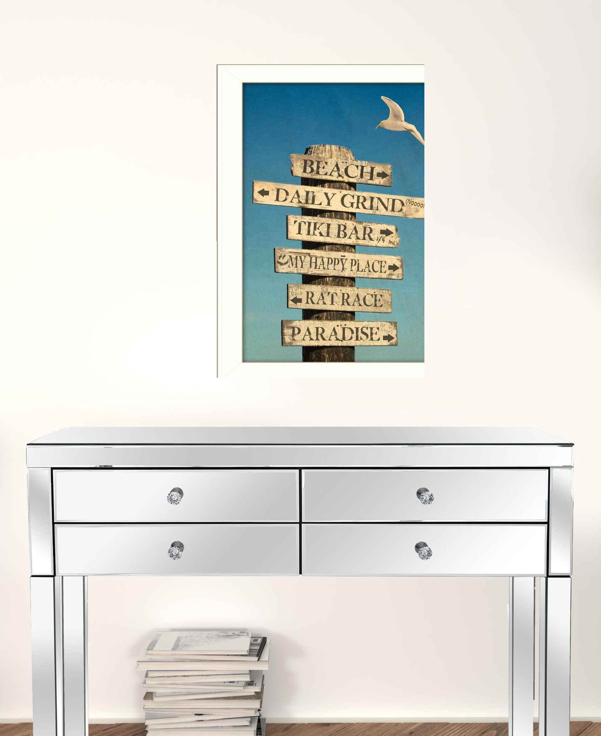 Beach Directional 3 White Framed Print Wall Art