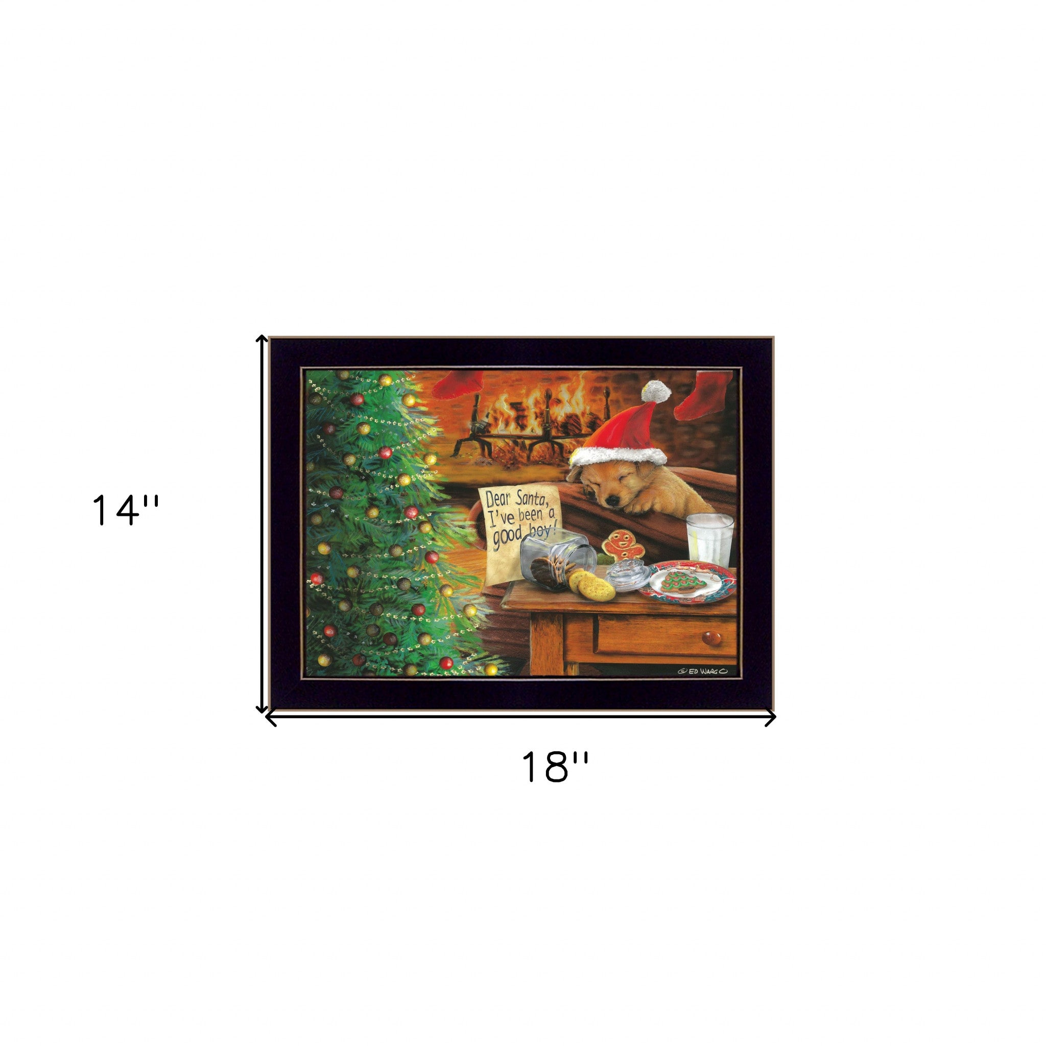 Christmas Eve Puppy Black Framed Print Wall Art - Home Decor