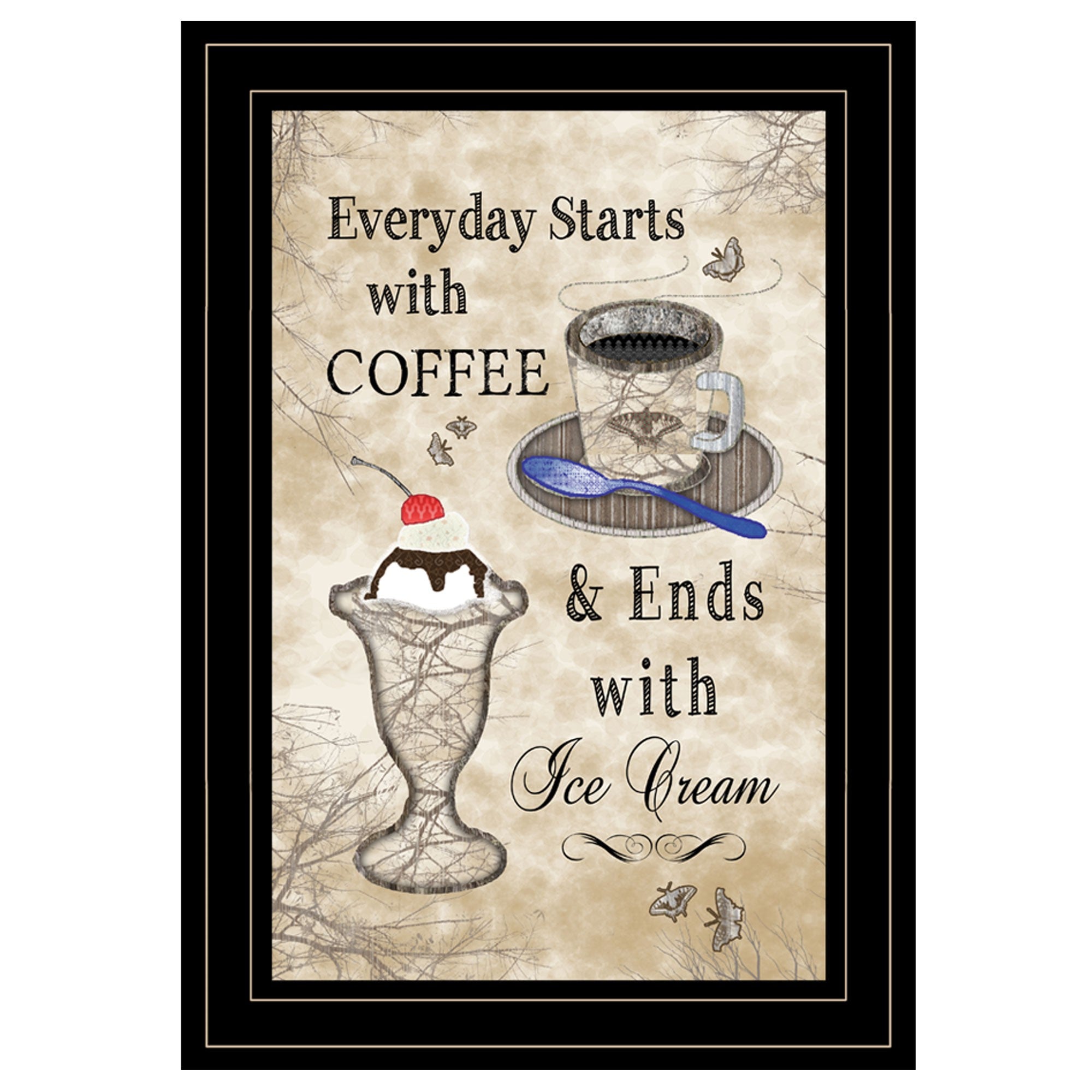Everyday Starts with Coffee 4 Black Framed Print Kitchen Wall Art - Home Decor
