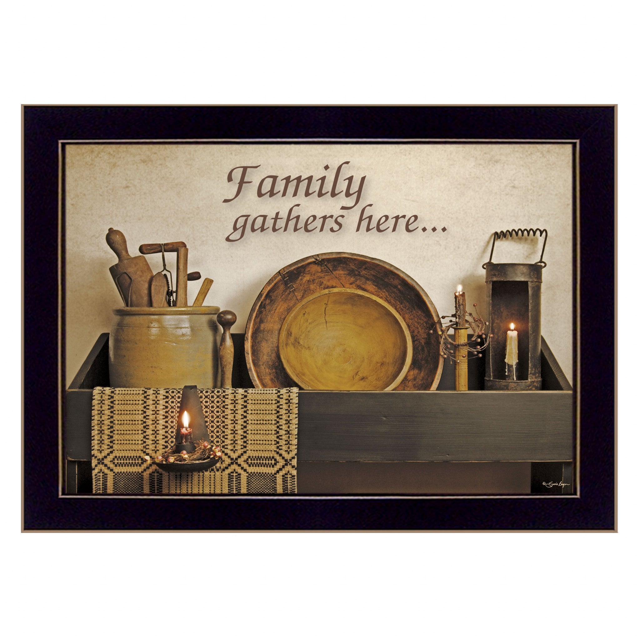Family Gather Here 1 Black Framed Print Kitchen Wall Art - Home Decor