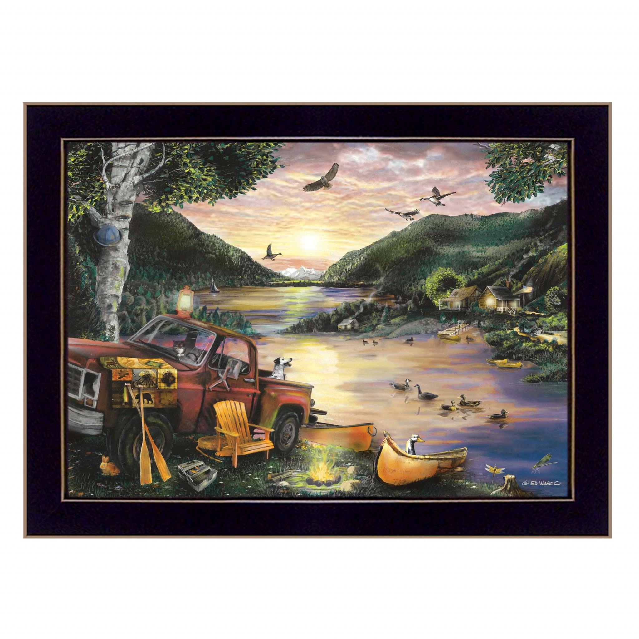 Lakefront Camping I 1 Black Framed Print Wall Art - Home Decor