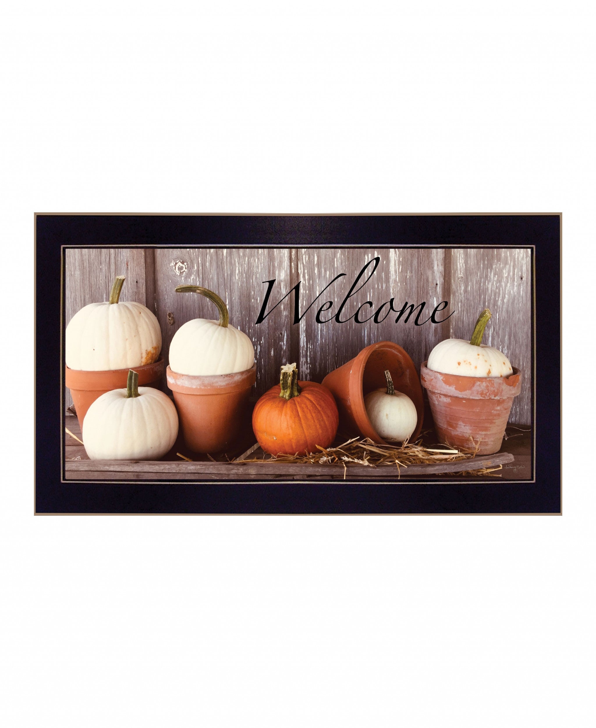 Pumpkins Welcome Sign Black Framed Print Wall Art - Home Decor