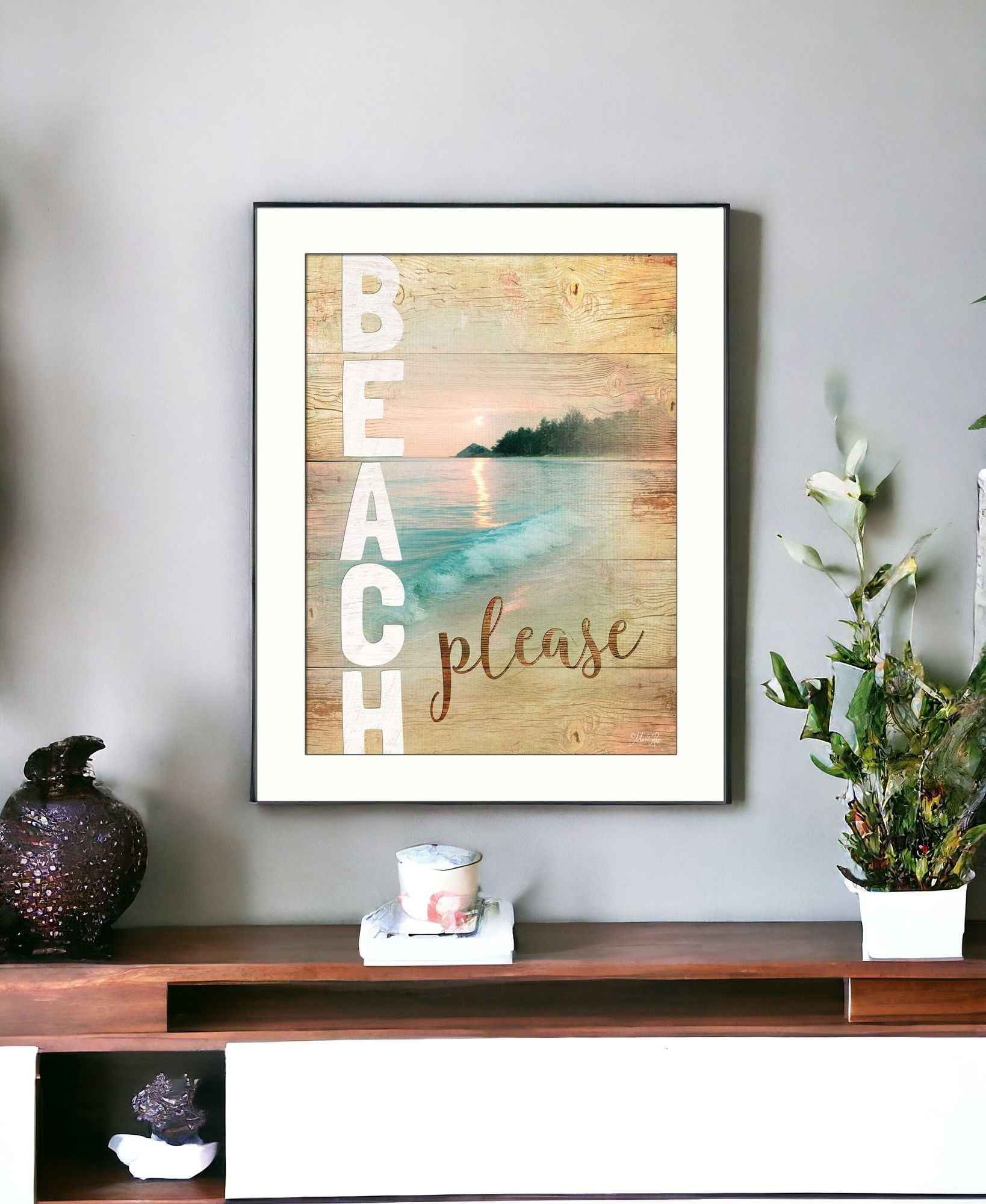 Beach Please 3 White Framed Print Wall Art