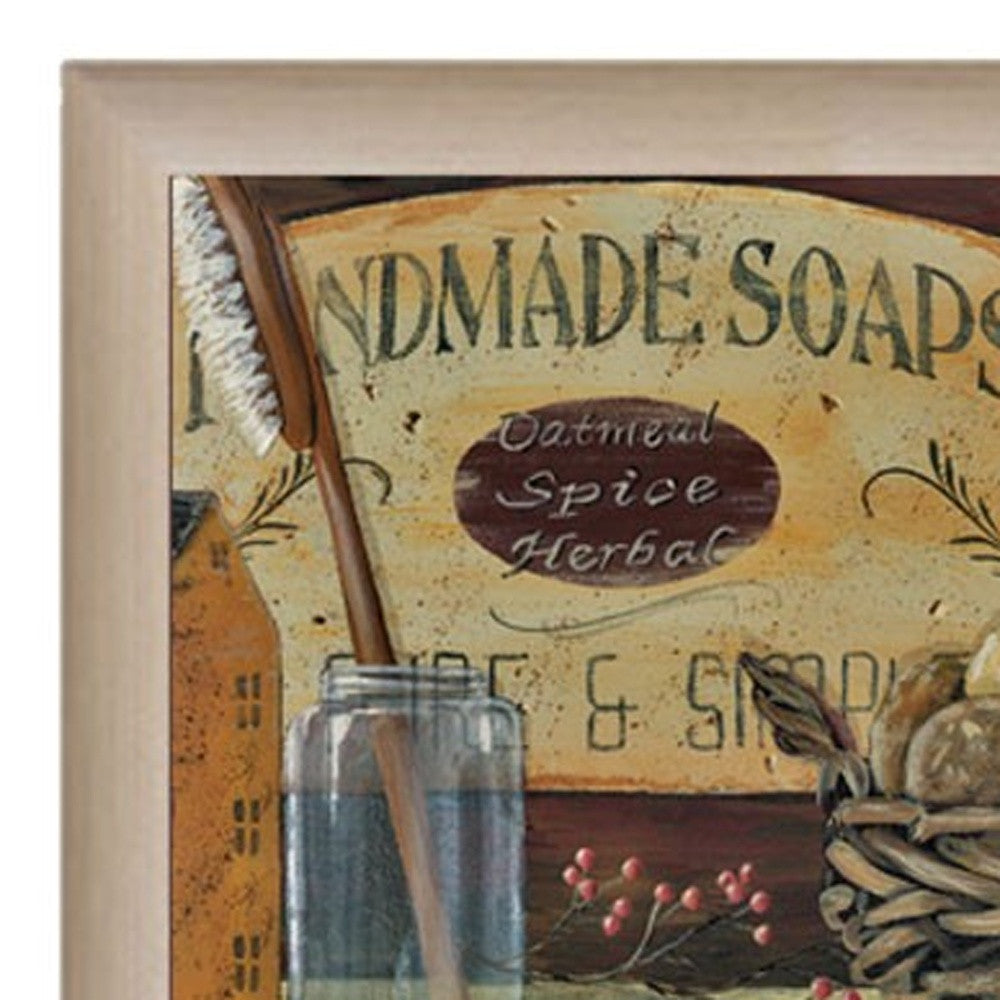 Country Bath Shelf 5 Brown Framed Print Bathroom Wall Art - Home Decor