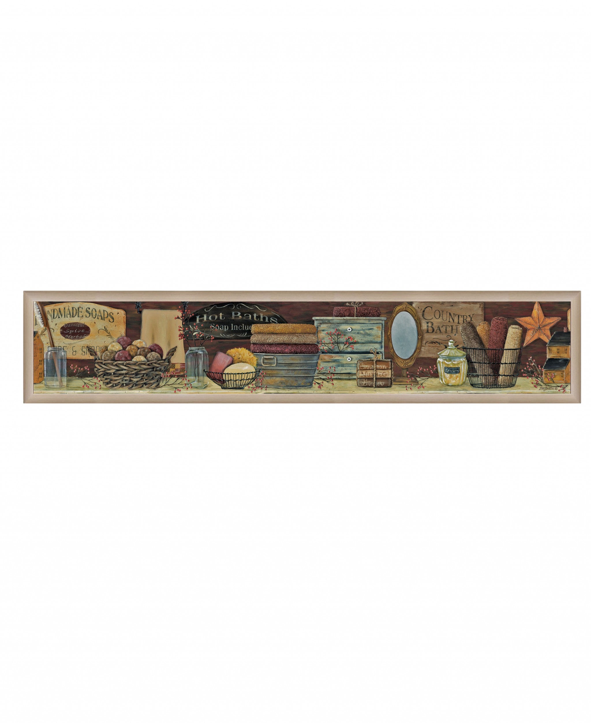 Country Bath Shelf 5 Brown Framed Print Bathroom Wall Art - Home Decor
