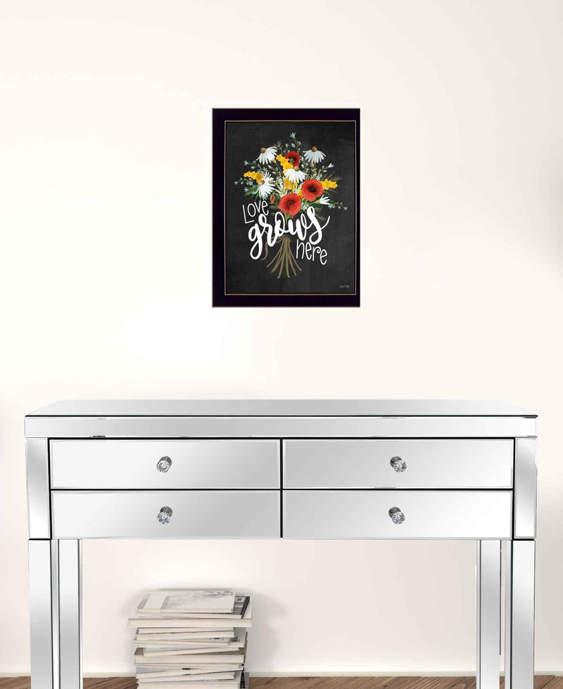 Love Grows Here Black Framed Print Wall Art