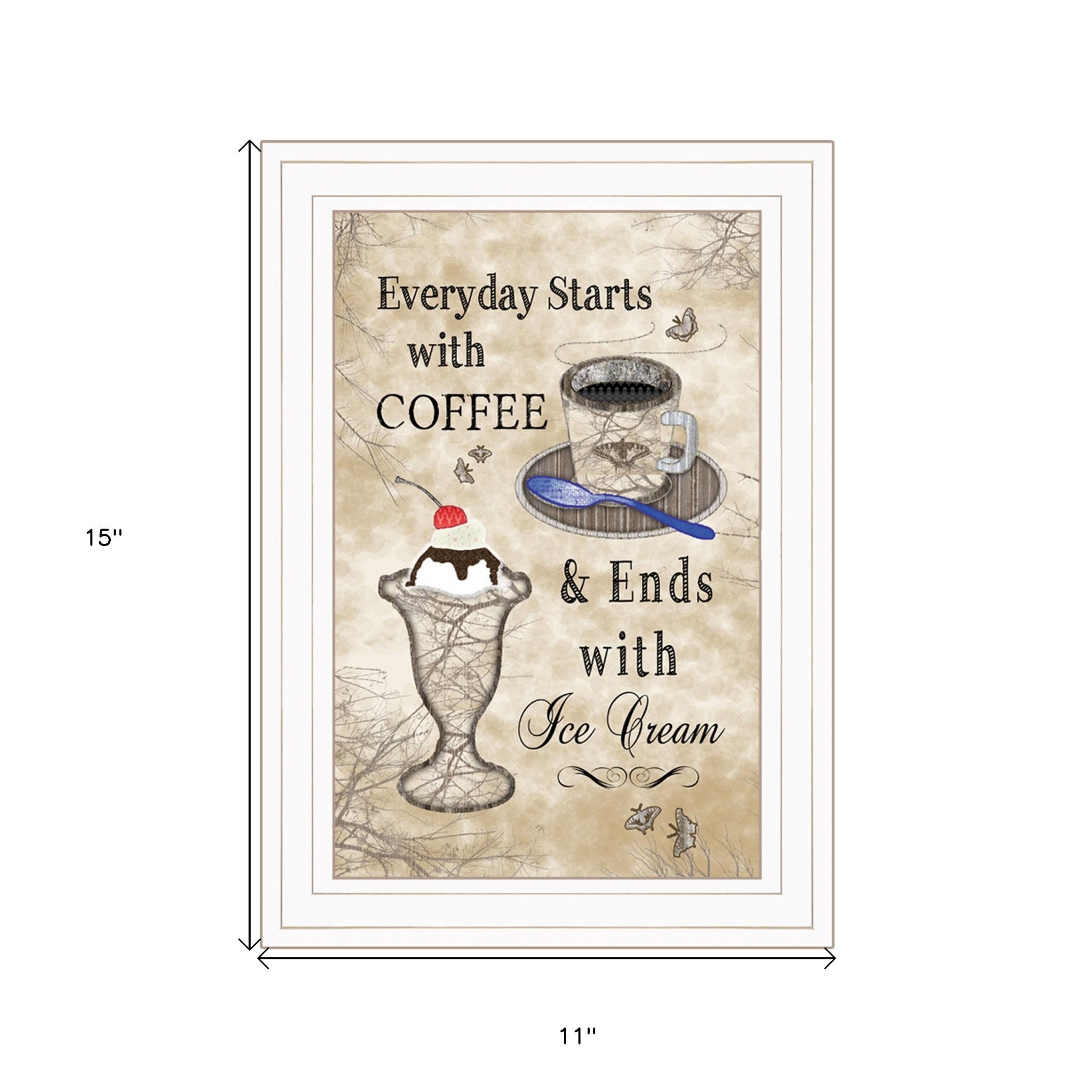 Everyday Starts with Coffee 3 White Framed Print Kitchen Wall Art - Home Decor