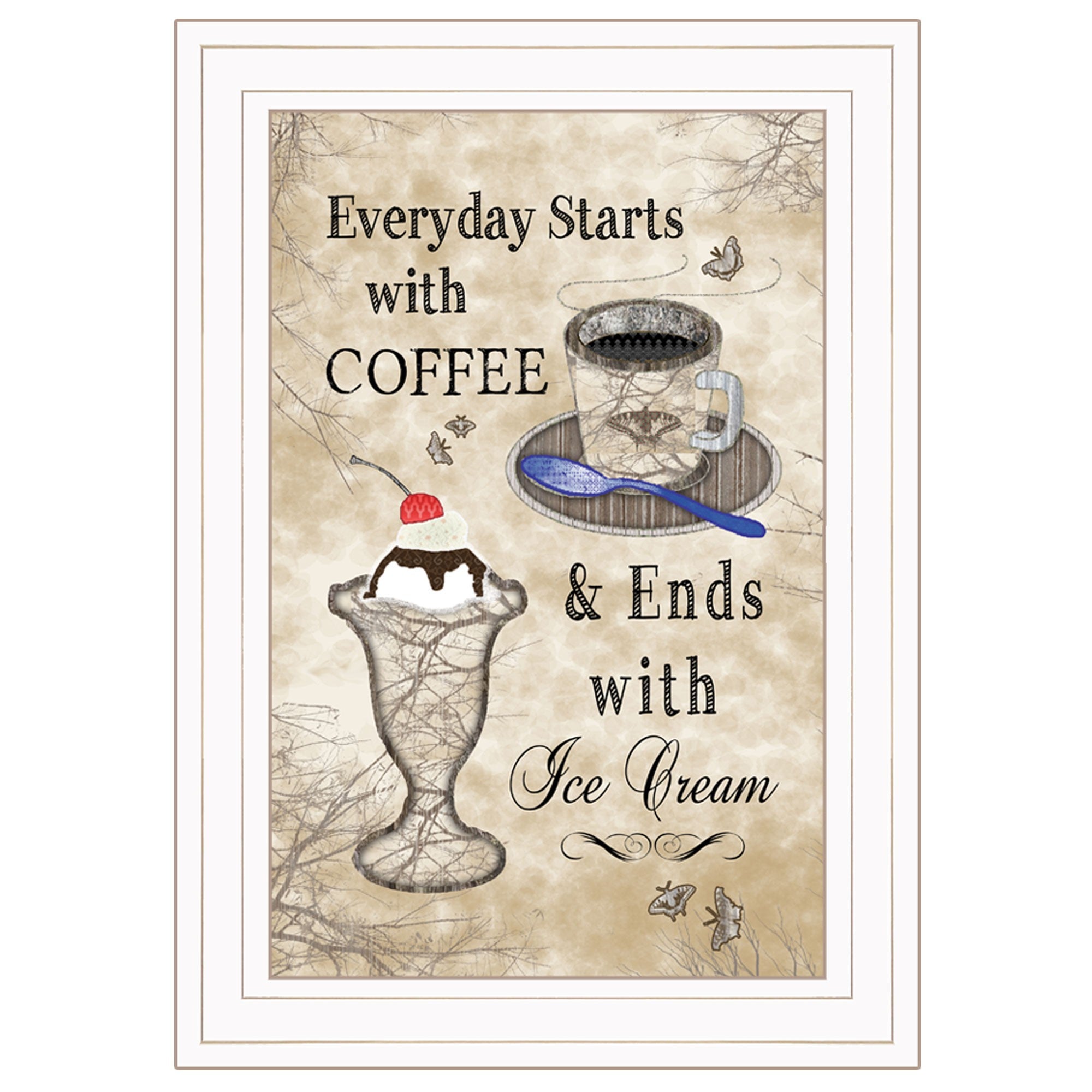 Everyday Starts with Coffee 3 White Framed Print Kitchen Wall Art - Home Decor