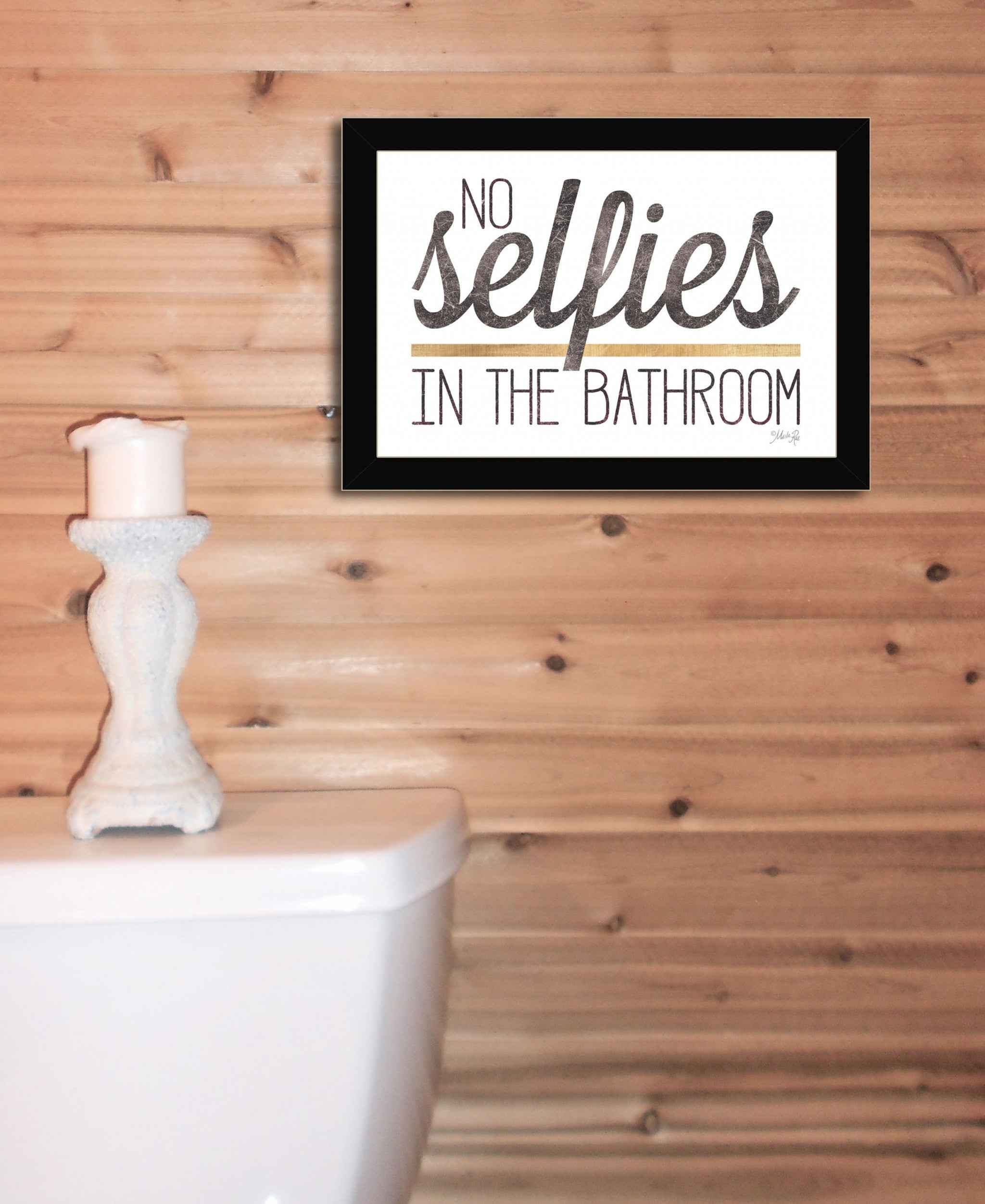 No Selfies In The Bathroom 4 Black Framed Print Wall Art