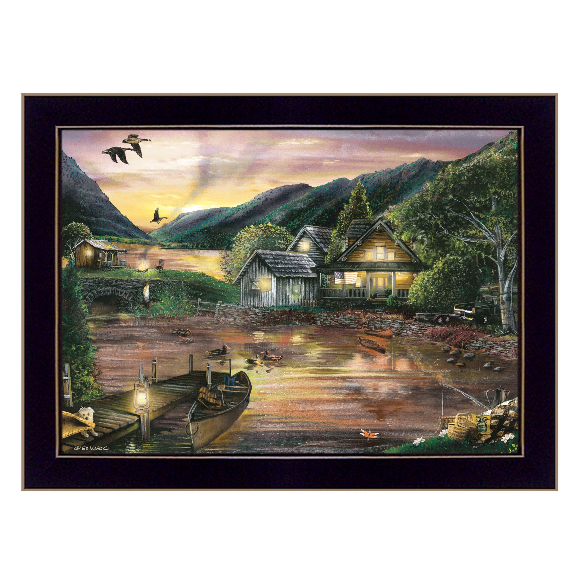 Lakefront Camping II 1 Black Framed Print Wall Art - Home Decor