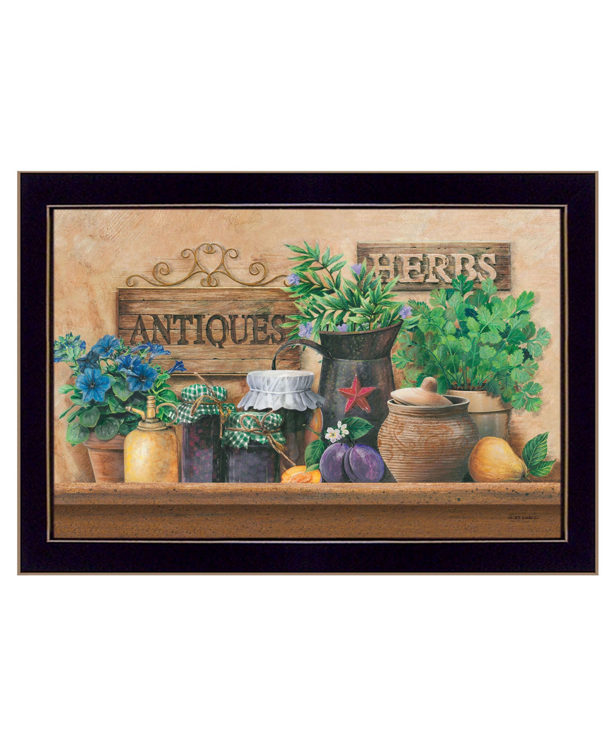 Antiques and Herbs Black Framed Print Kitchen Wall Art - Home Decor