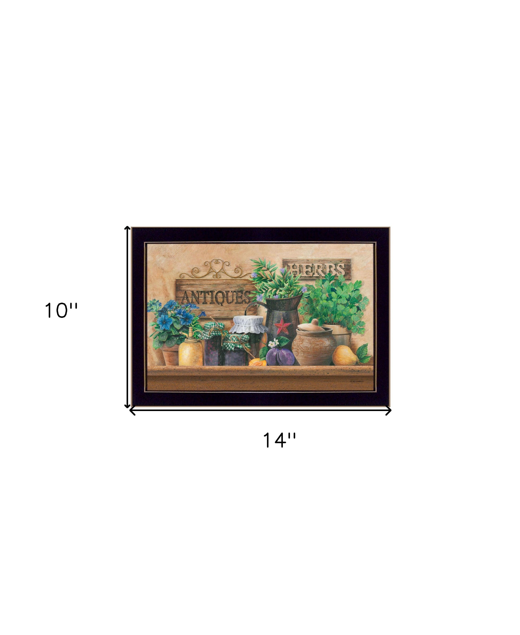 Antiques and Herbs Black Framed Print Kitchen Wall Art - Home Decor