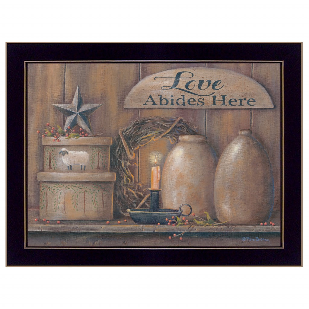Love Abides Here Shelf 1 Black Framed Print Wall Art - Home Decor