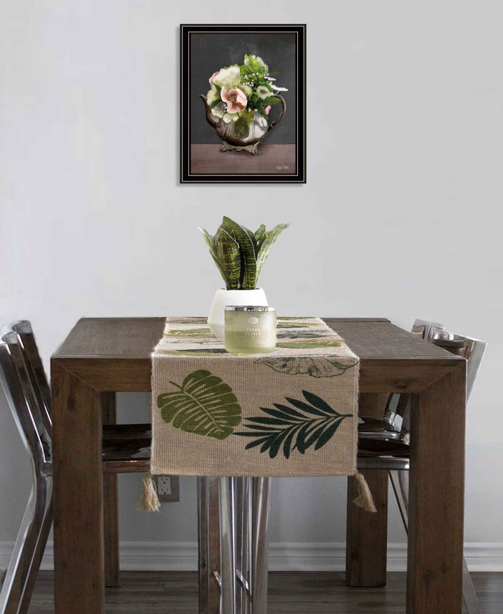 Vintage Floral Tea Pot 2 Black Framed Print Wall Art